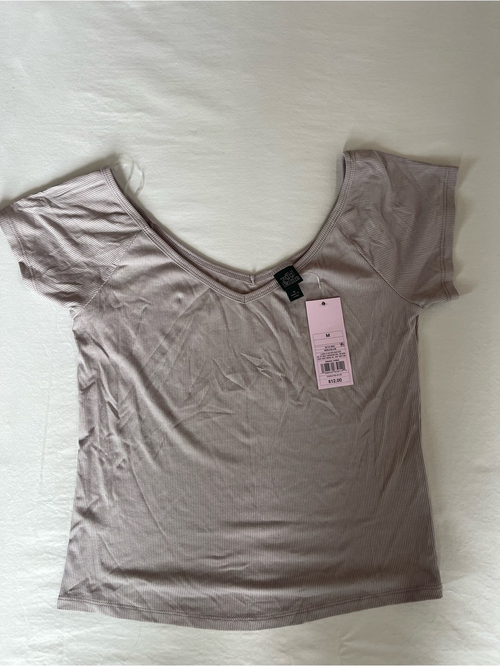 wild fable Short Sleeve Ribbedā V-Neck Top in taupe